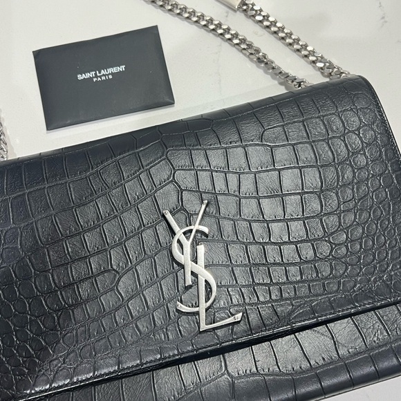 SAINT LAURENT - crocodile effect large Kate bag black - Picture 3 of 16